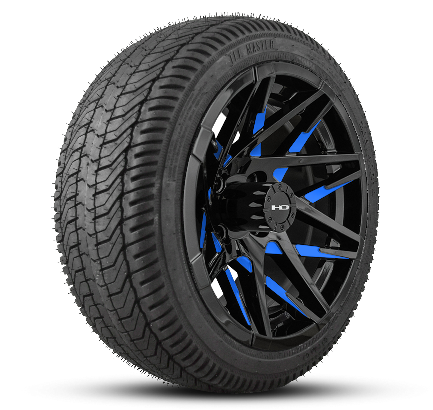 HD Golf Wheel & Tire Package ( 1pc ) 14x7.0 Canyon Black Blue Milled Face w ( 1pc ) 205/40-14 All Season Tire