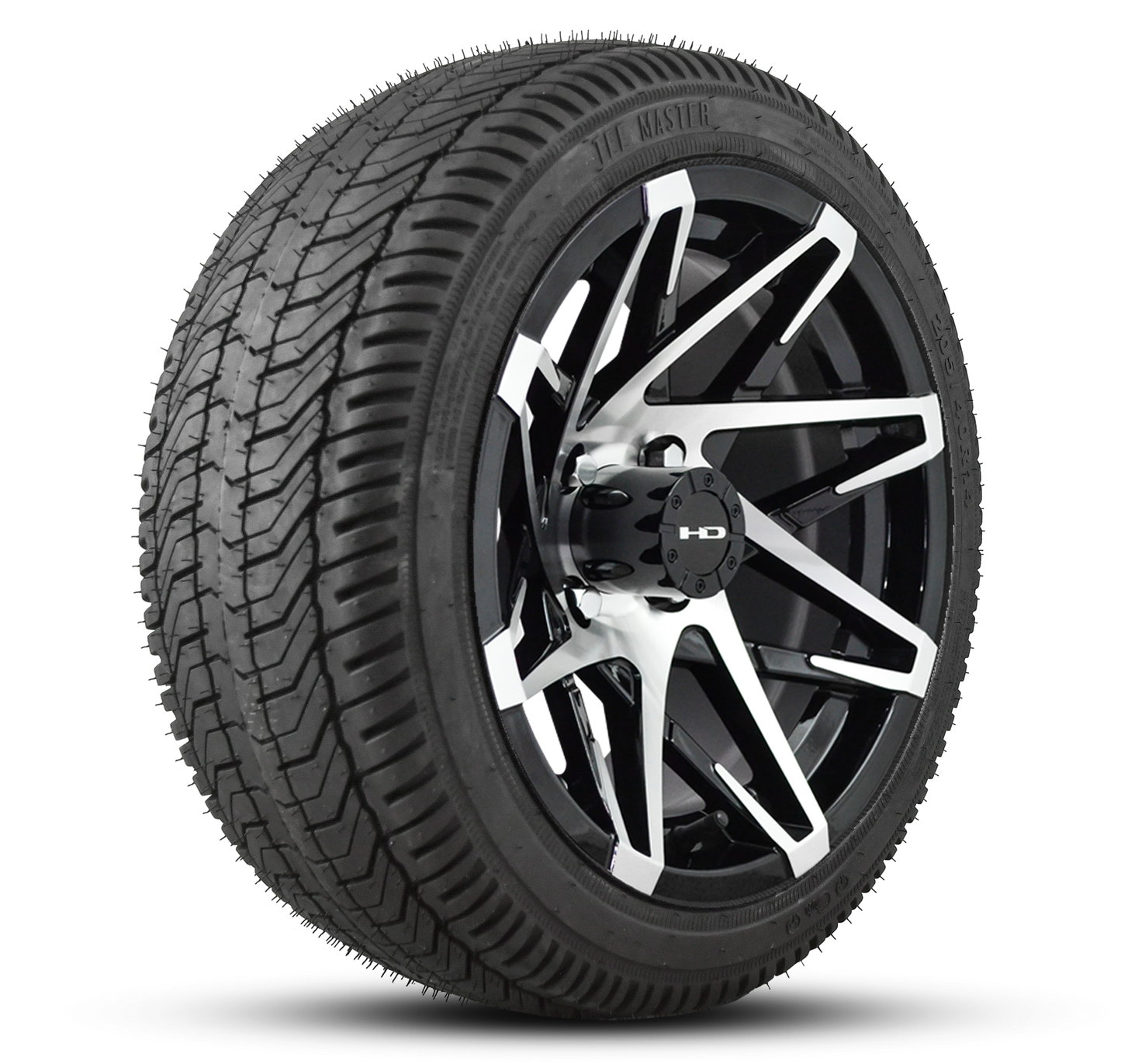 HD Golf Wheel & Tire Package ( 1pc ) 12x7.0 Canyon Black Machined Face w ( 1pc ) 215/35-12 All-Season Tire