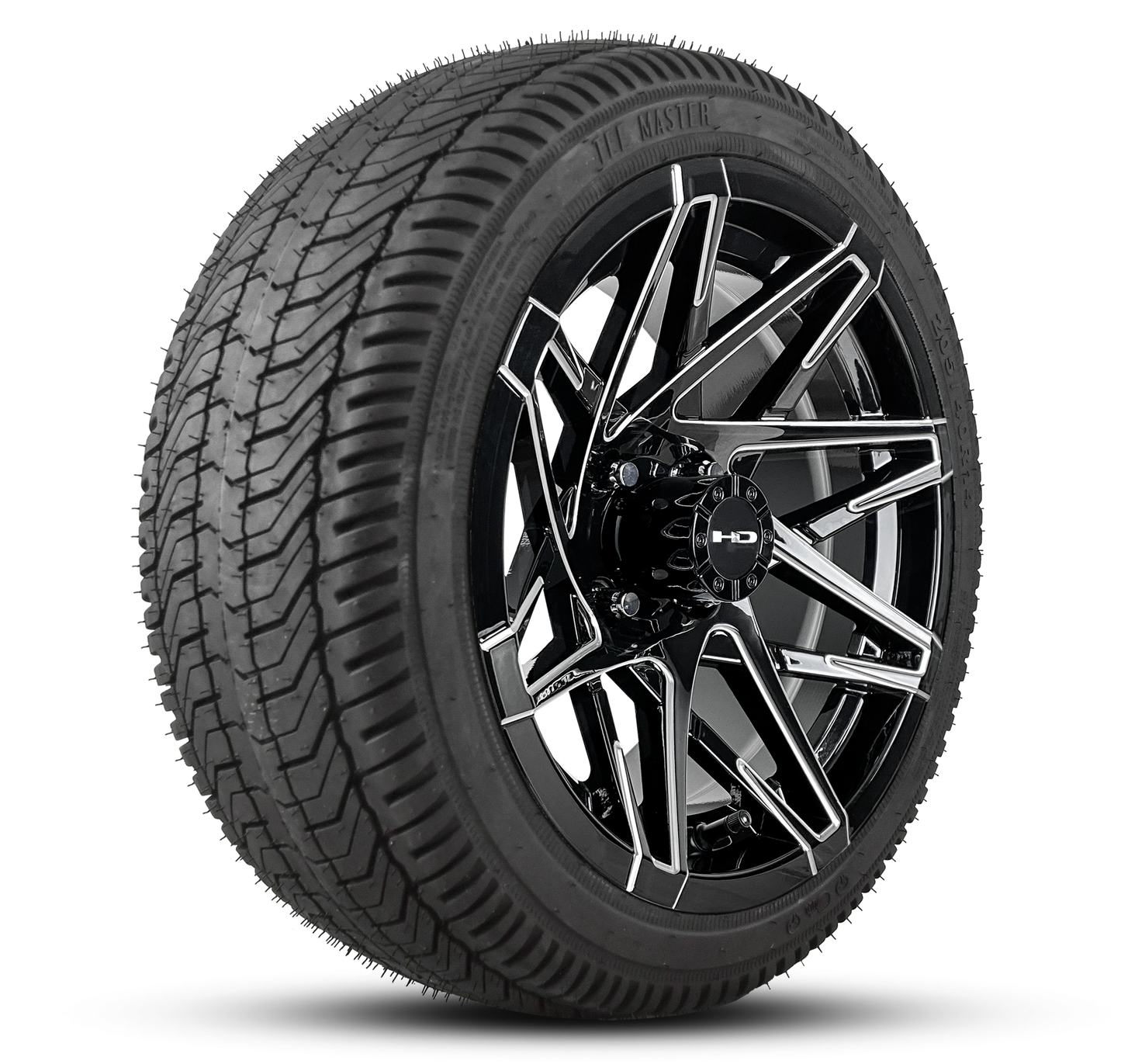 HD Golf Wheel & Tire Package ( 1pc ) 12x7.0 Canyon Black Milled Edges w ( 1pc ) 215/35-12 All-Season Tire