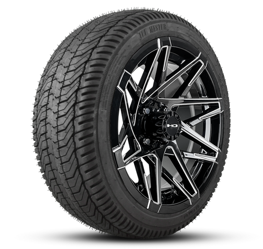 HD Golf Wheel & Tire Package ( 1pc ) 12x7.0 Canyon Black Milled Edges w ( 1pc ) 215/35-12 All-Season Tire
