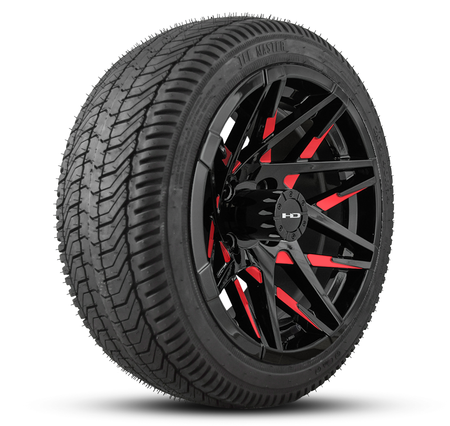 HD Golf Wheel & Tire Package ( 1pc ) 14x7.0 Canyon Black Red Milled Face w ( 1pc ) 205/40-14 All Season Tire