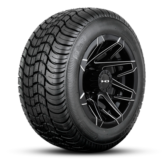 HD Golf Wheel & Tire Package ( 1pc ) 10x7.0 Canyon Black Milled Edges w ( 1pc ) All-Season Tire
