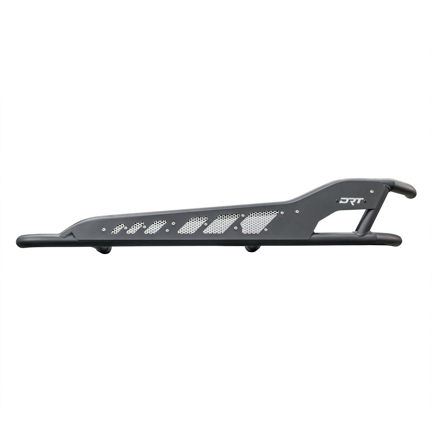 Side view of black DRT rock rail