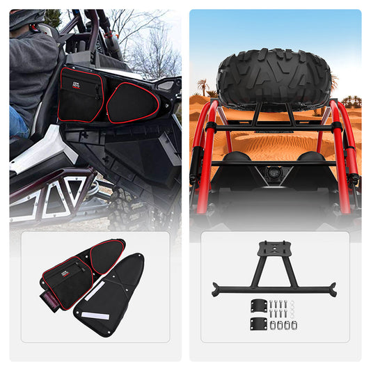 Kemimoto Front Side Door Bags and Spare Tire Carrier Mount Polaris RZR