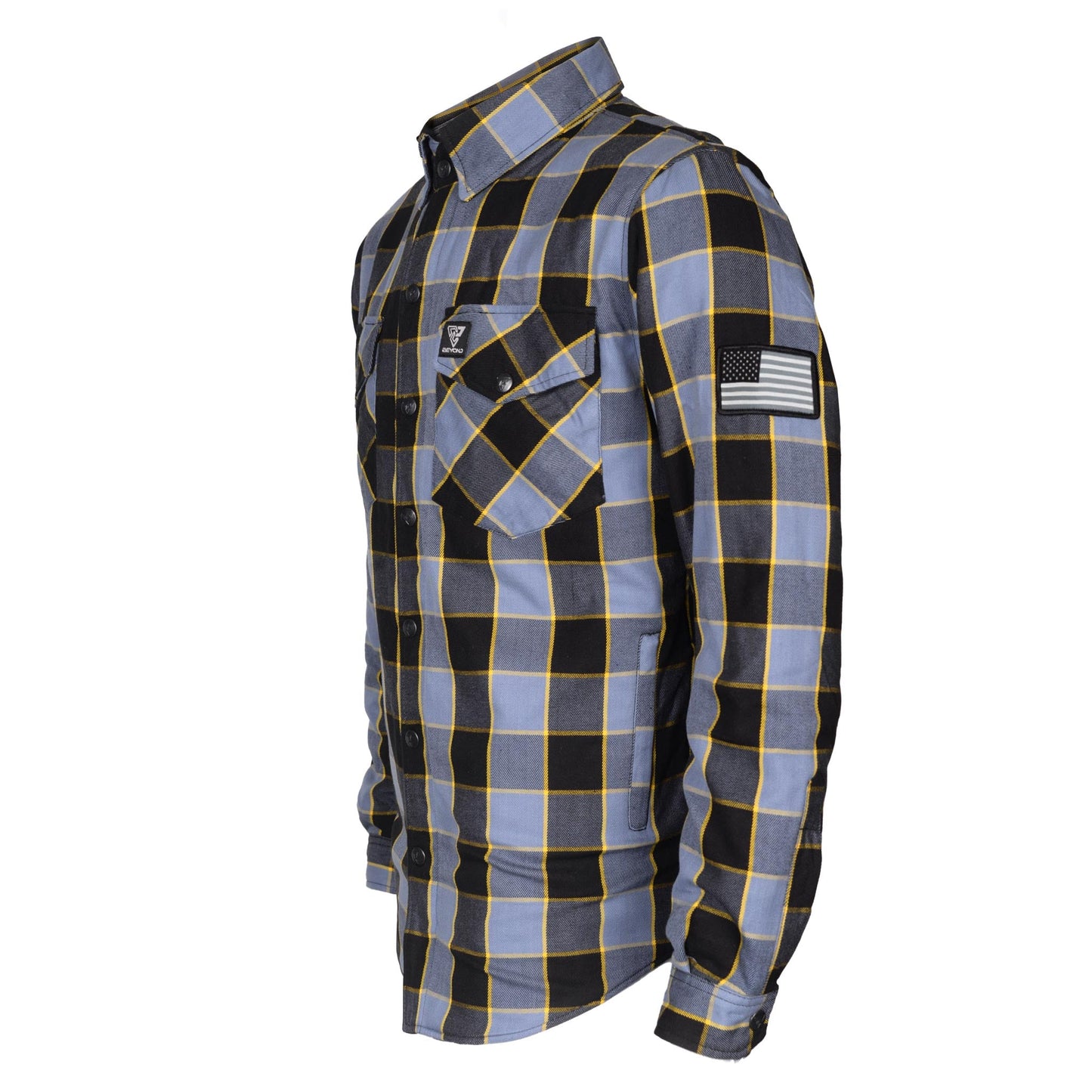 Protective Flannel Shirt - Grey Checkered and Yellow Stripes