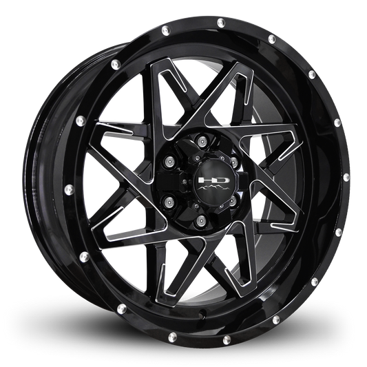 HD Offroad Caliber 20x9 -10 6x120/6x139.7mm 78.1mm Gloss Black/Milled Edge