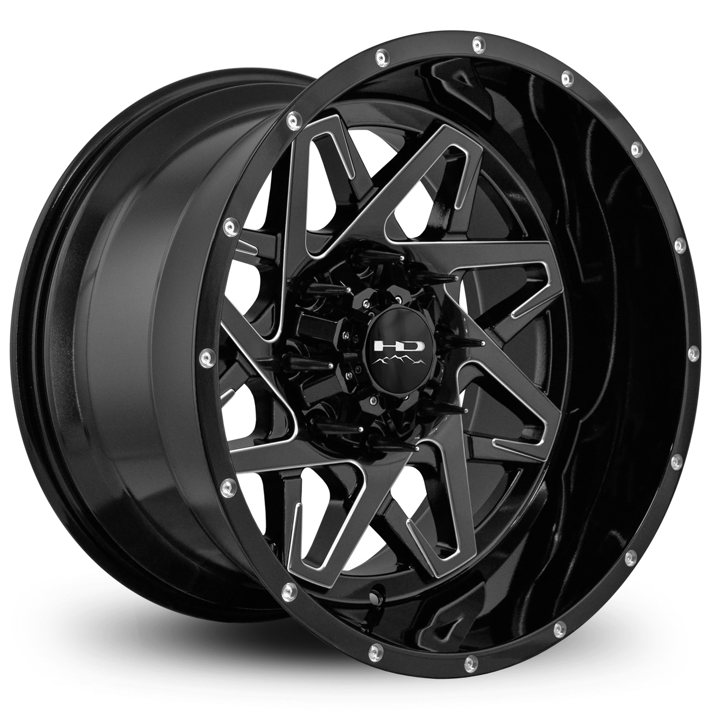 HD Offroad Caliber 20x12 -50 8x180mm 106.2mm Gloss Black/Milled Edge
