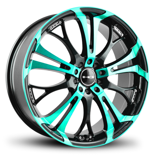 HD Wheels Spinout 22x8.5 +20 5x115/5x120mm 74.1mm Gloss Teal&BK/Machined Face