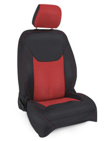 Front Seat Covers for '13–'18 Jeep Wrangler JK, 2 door or 4 door (Pair) - Black with Red Stitching