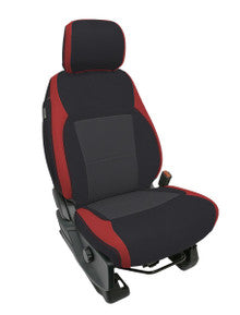 Front Seat Covers for 2021+ Ford F150, 2023+ Super Duty with Standard Seats, Black with Red Stitch