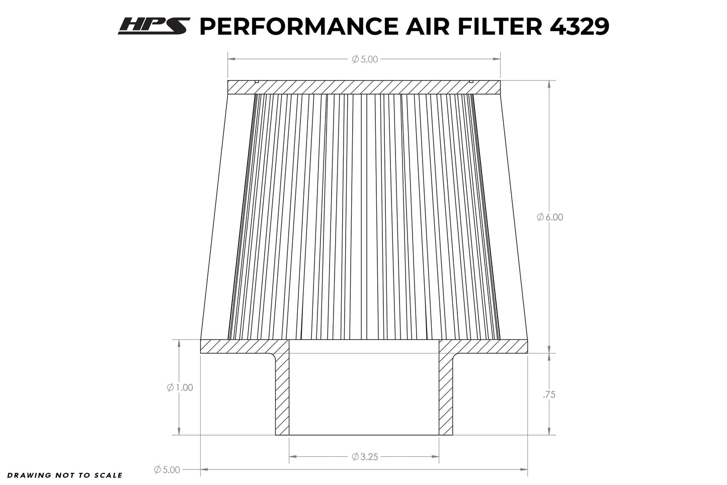 HPS Performance Products 3.25" Air Filter, 6.75" Length, 5-5/8" Base, 5" Top HPS-4329