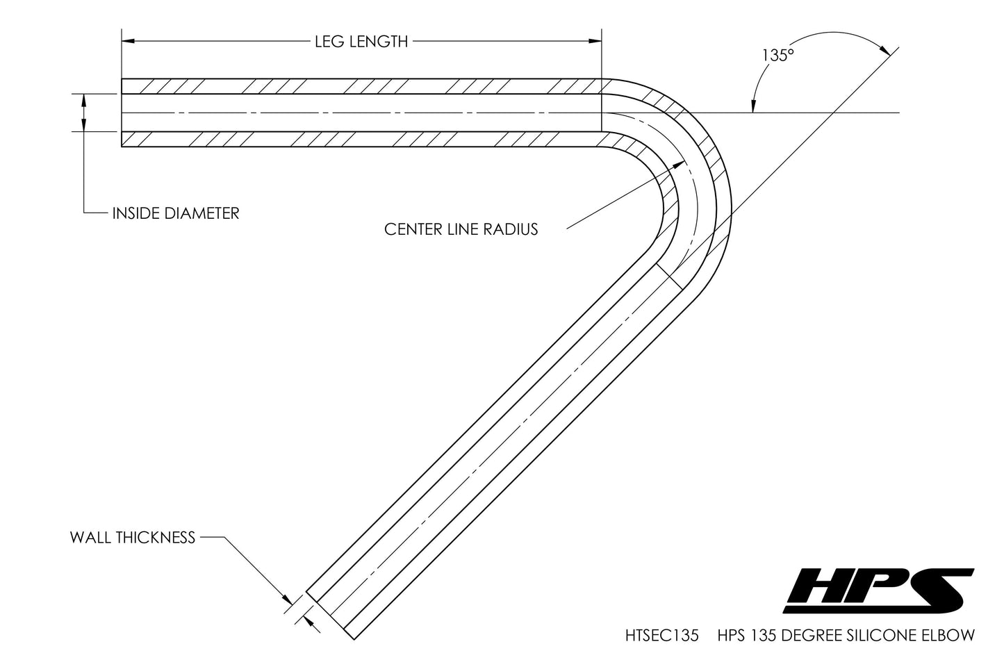HPS Performance Products HPS 1-1/2" Silicone 135 Degree Elbow Coupler Hose, High Temp 4-ply Reinforced (38mm ID)
