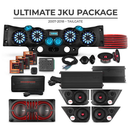 Jeep JKU 2007-2018 Ultimate Package – Loaded Sound Bar, Door Panels, Tailgate Subwoofers & Amplifiers