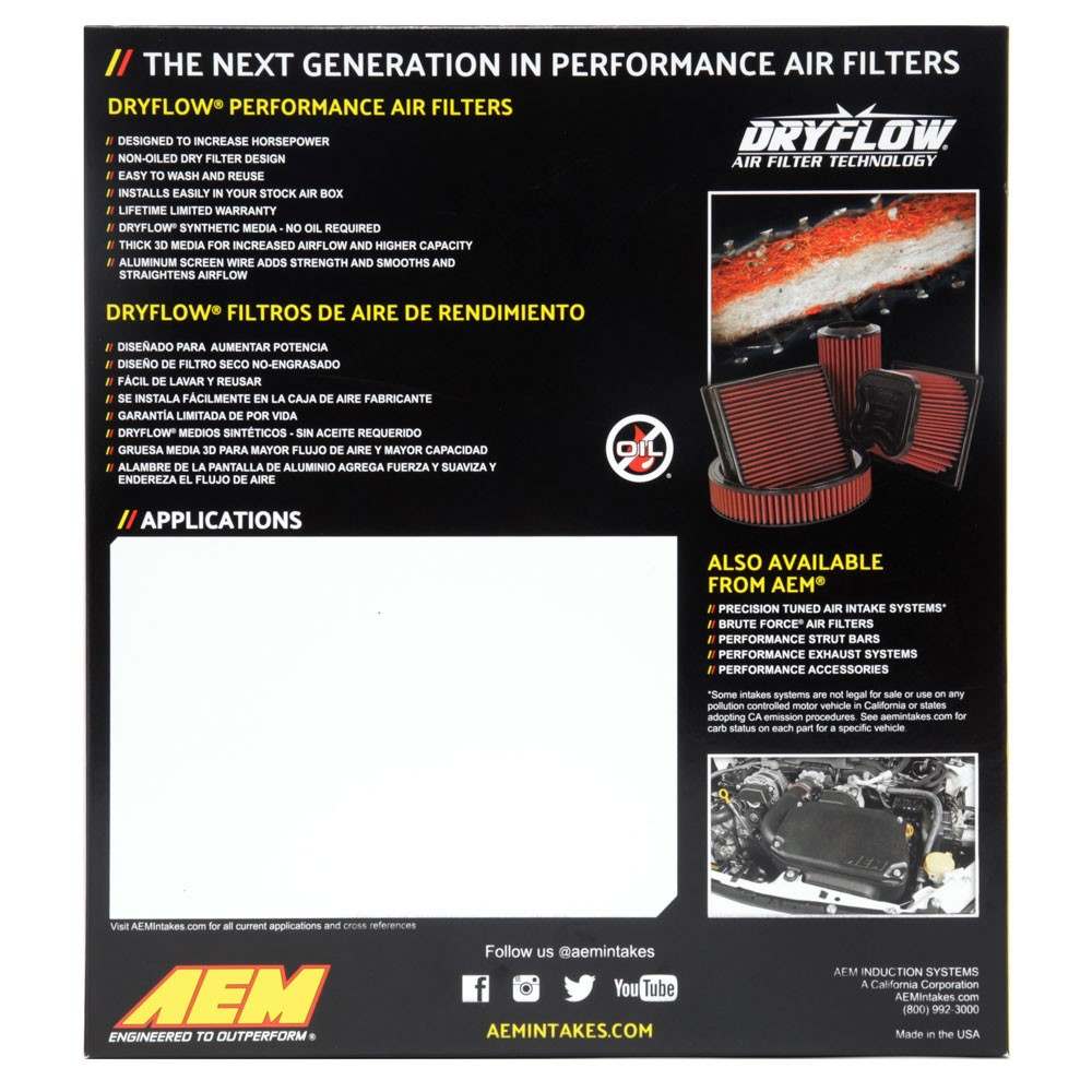 AEM Induction DryFlow Air Filter AIP28-20434