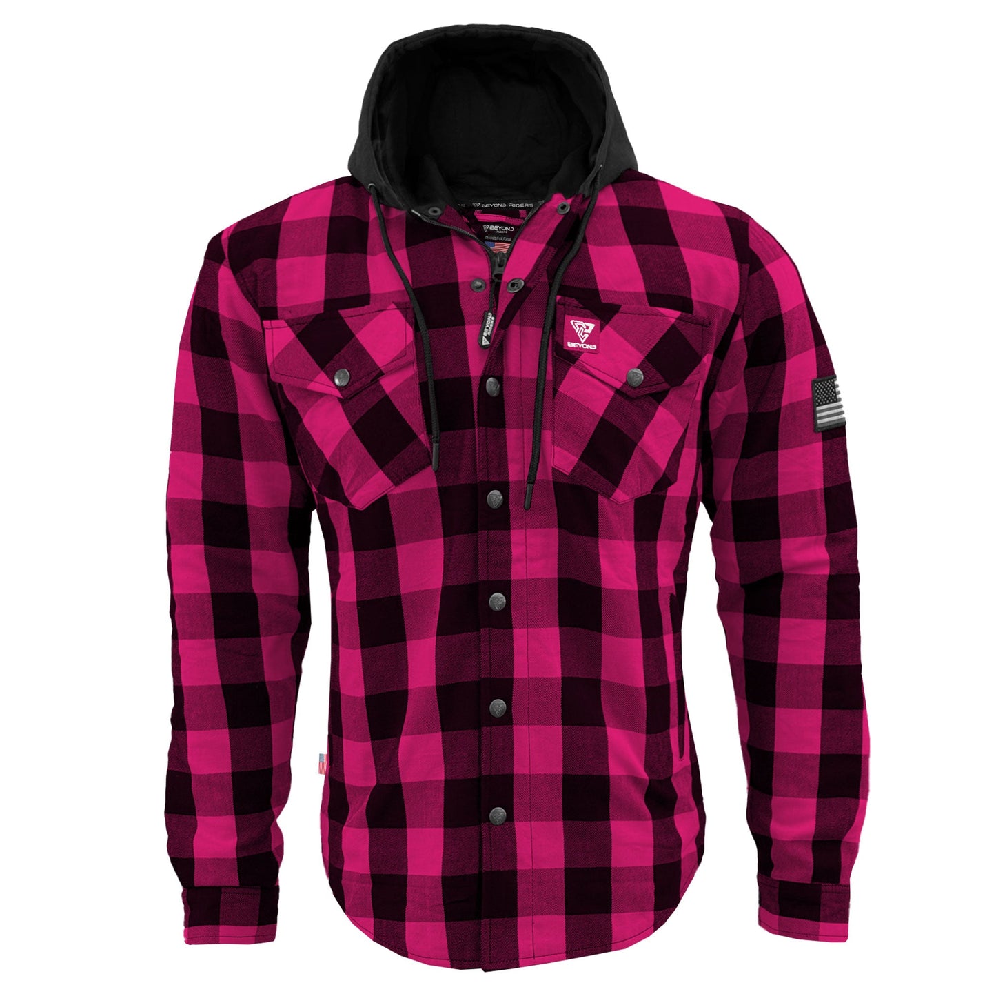 Protective Flannel Hoodie For Men - Pink and Black Checkered