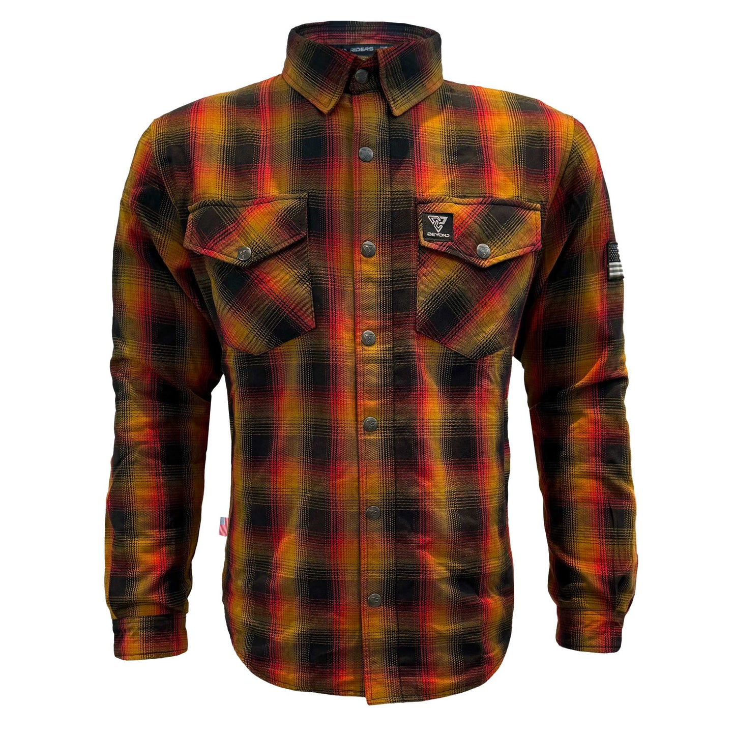 Protective Flannel Shirt For Men - Flame Orange Black Red Plaid