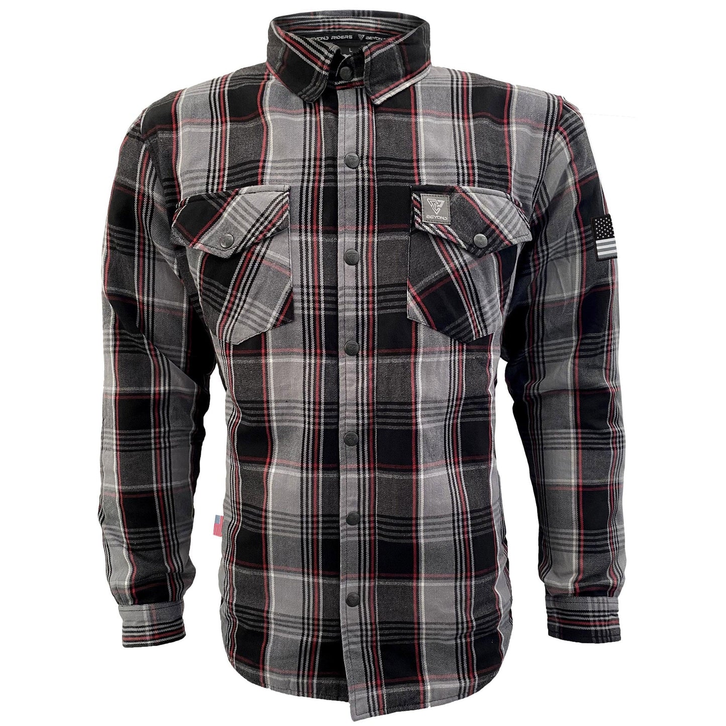 Protective Flannel Shirt For Men - Grey Black Red Checkered