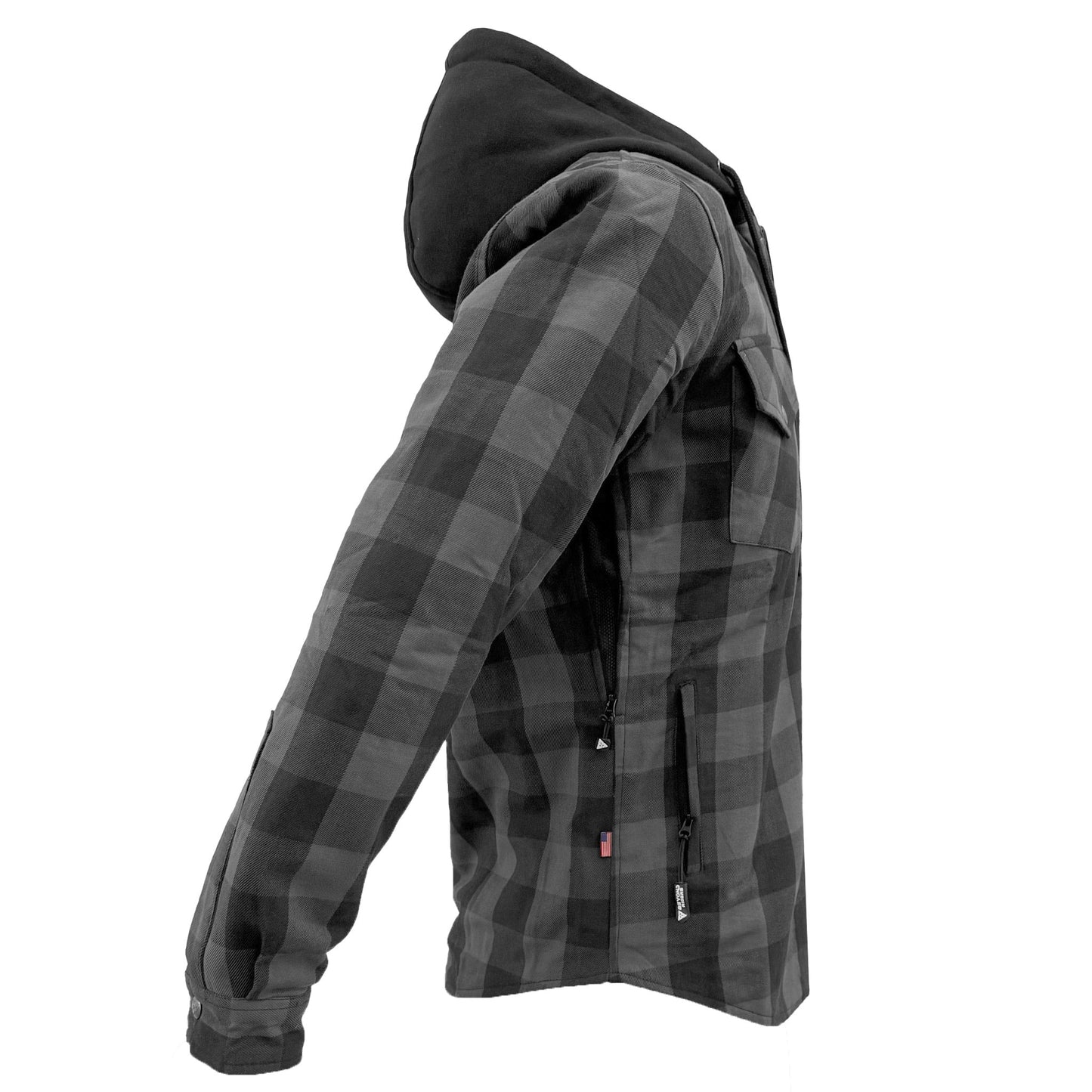 Protective Flannel Hoodie For Men - Grey and Black Checkered
