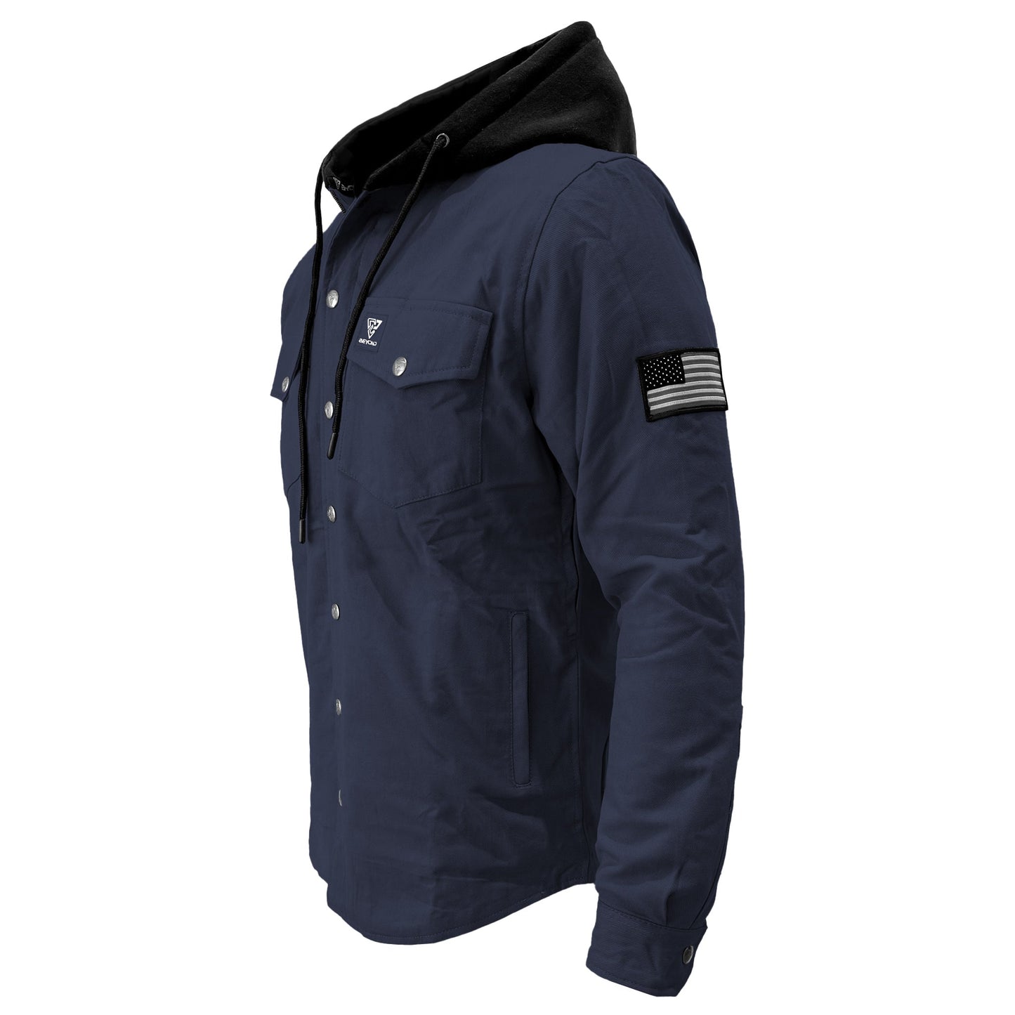 Protective Flannel Hoodie For Men - Navy Blue Solid