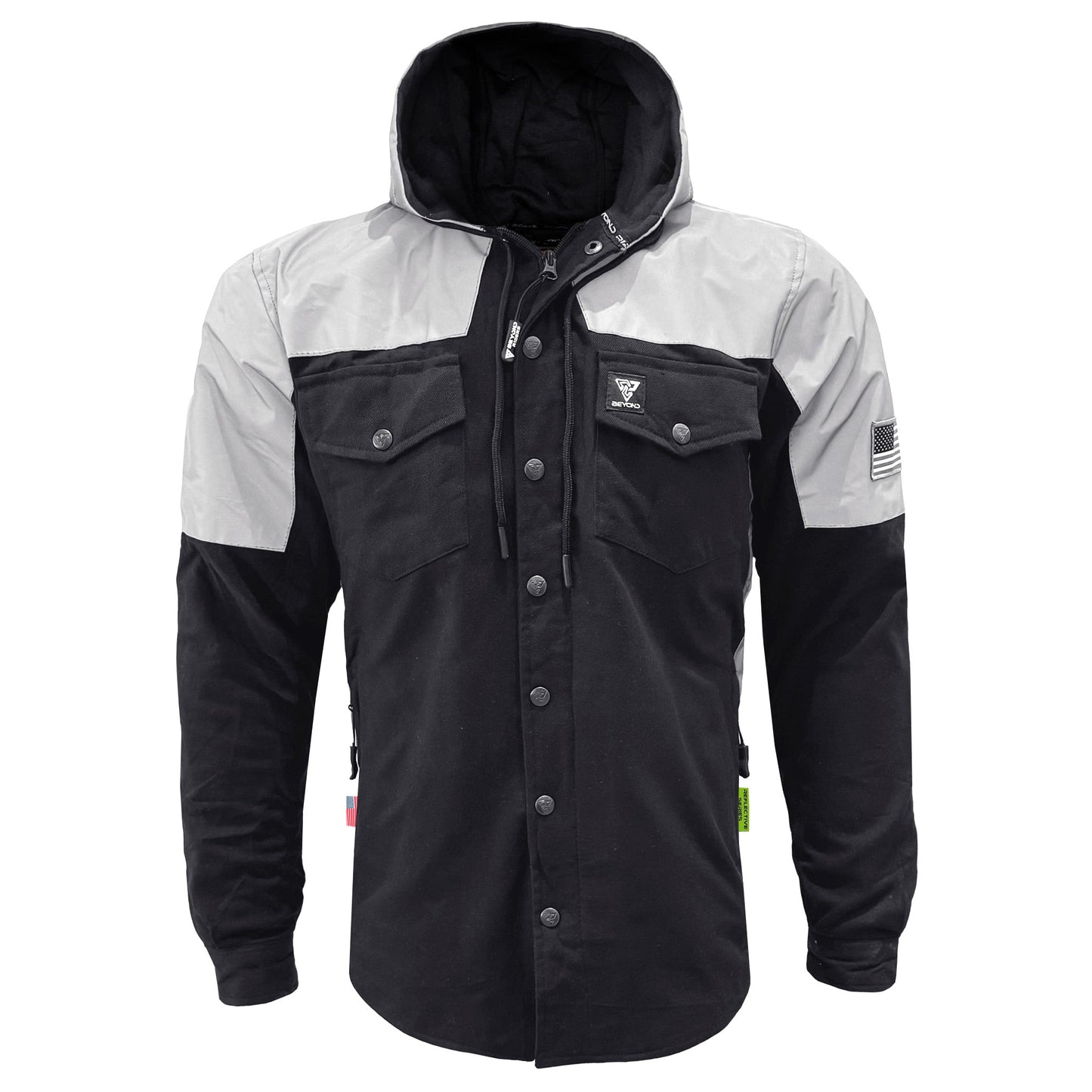 Protective Reflective Flannel Hoodie "Alloy Eclipse" For Men - Black and Silver