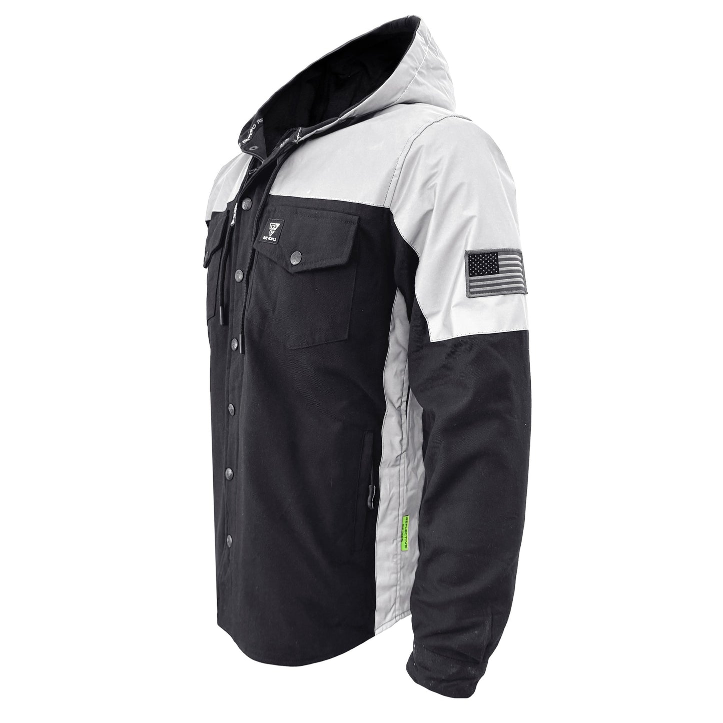 Protective Reflective Flannel Hoodie "Alloy Eclipse" For Men - Black and Silver