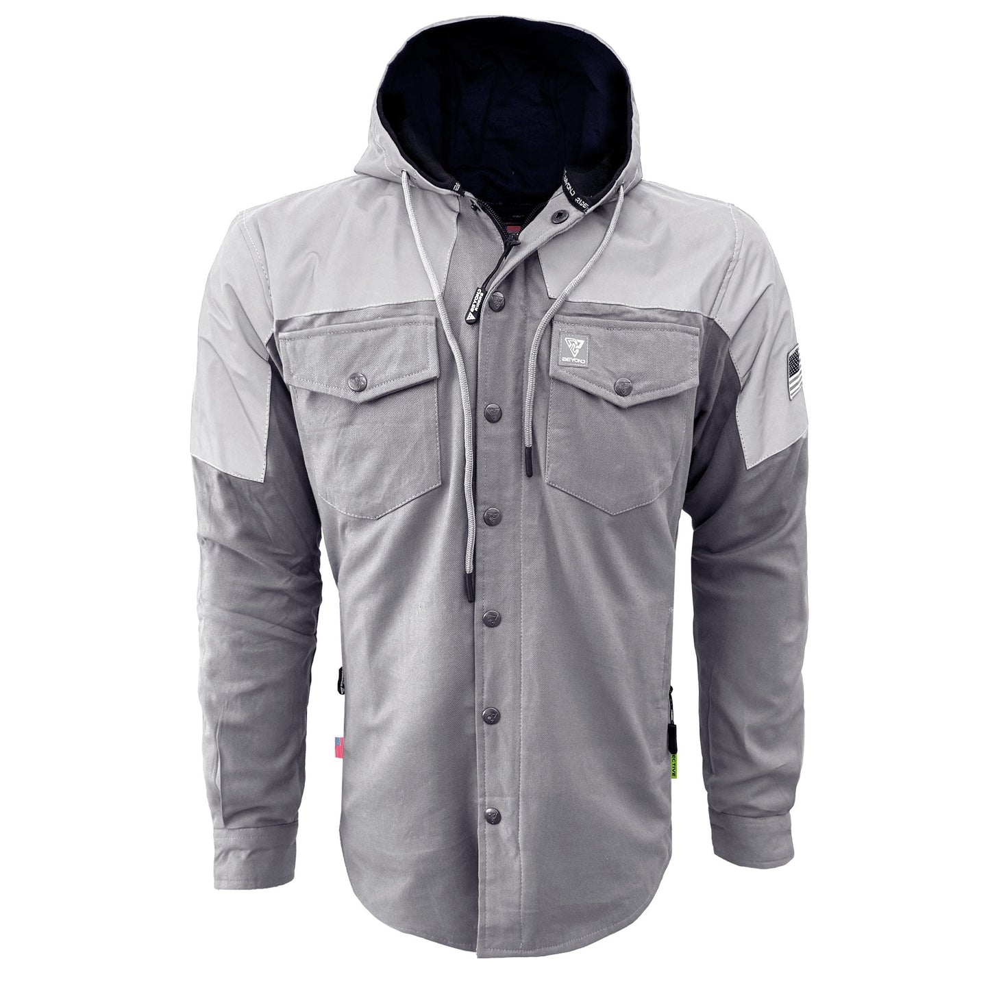 Protective Reflective Flannel Hoodie "Twilight Titanium" For Men - Grey and Silver
