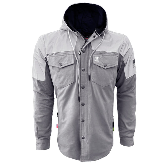 Protective Reflective Flannel Hoodie "Twilight Titanium" For Men - Grey and Silver