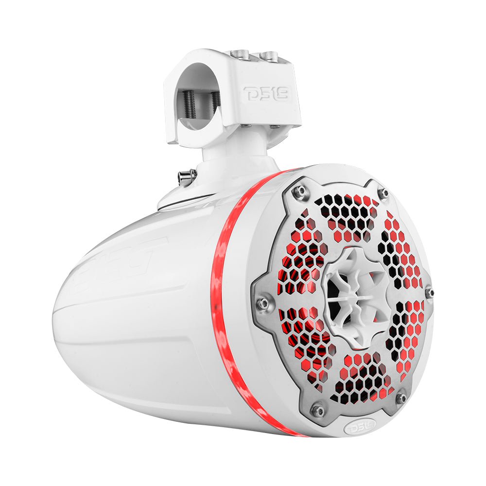 NXL 6.5" Neodymium Marine and Powersports Towers with Built-in Passive Radiator, 1" Driver and LED RGB Lights 150 Watts Rms -White