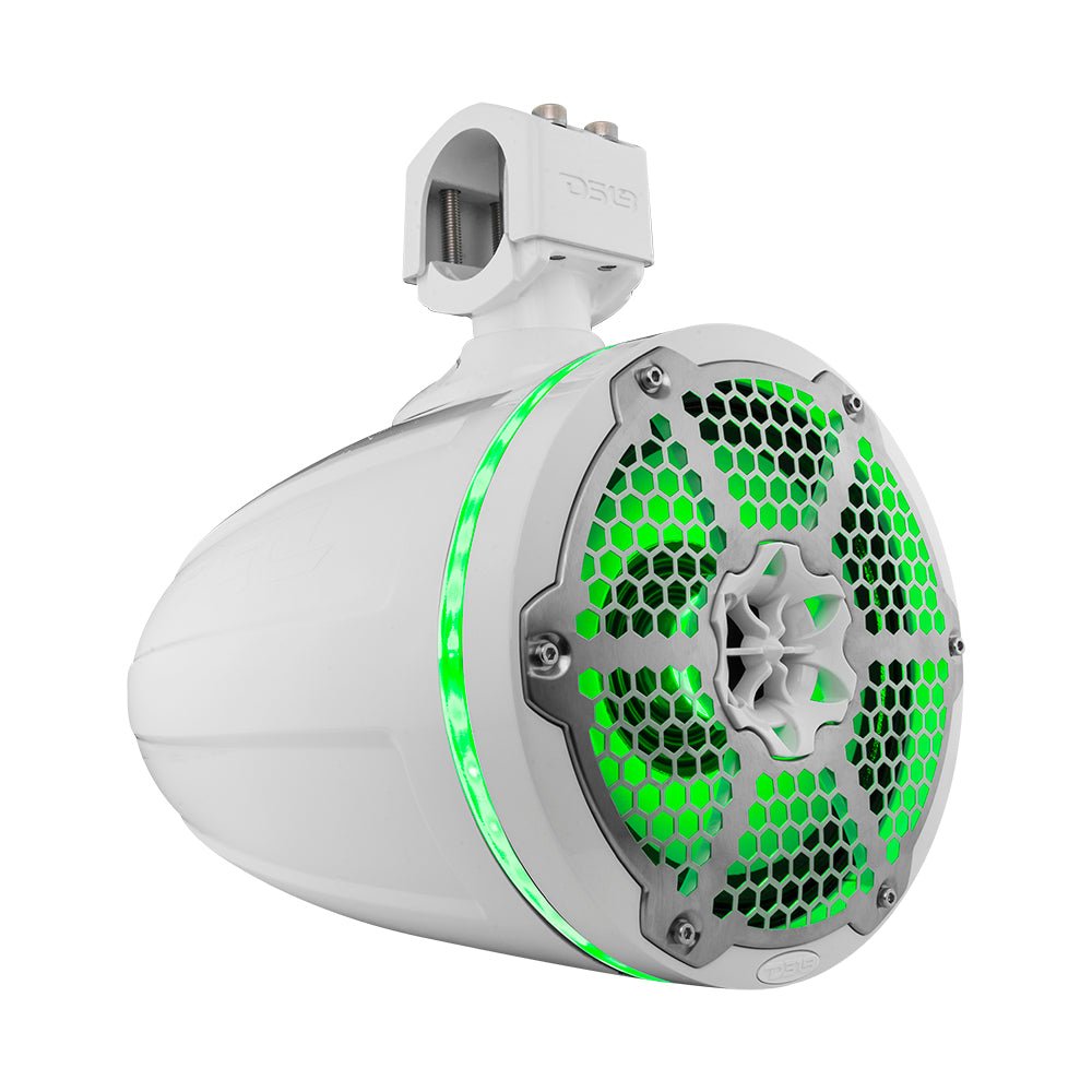 NXL 8" Neodymium Marine and Powersports Towers with Built-in Passive Radiator, 1" Driver and LED RGB Lights 180 Watts Rms -White