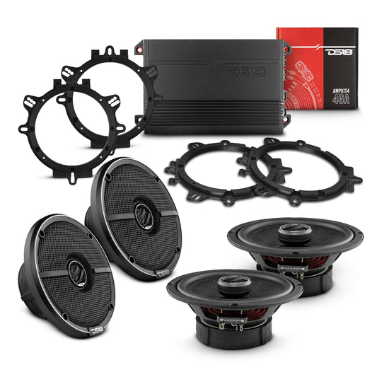 Car Audio Bundle: 6.5" Coaxial Speakers with OEM Speaker Adapters, Amplifier, and Installation Kit