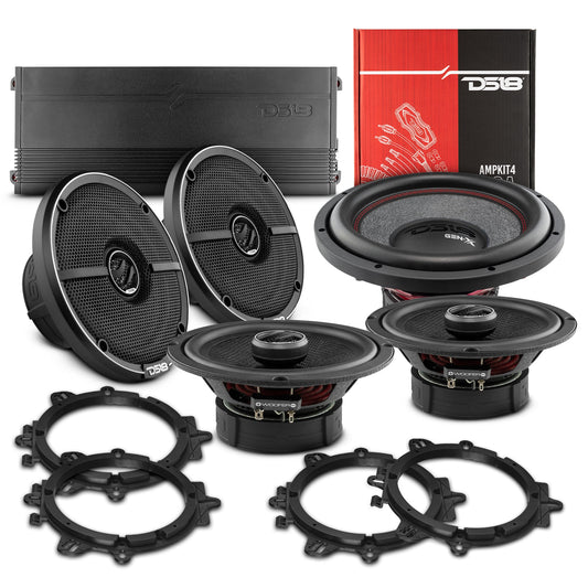 Car Audio + Bass Bundle: 6.5" Coaxial Speakers and 12" Subwoofer with Amplifier and Installation Kit