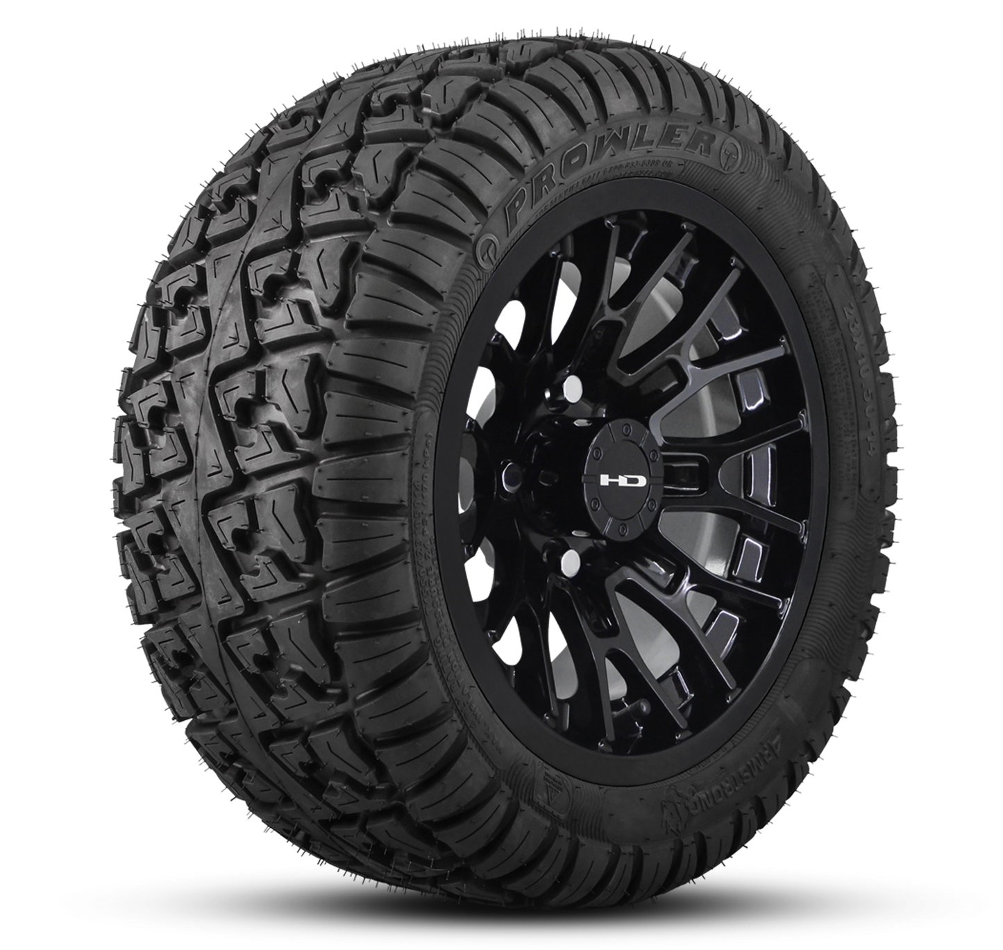 HD Golf Wheel & Tire Package ( 1pc ) 14x7.0 RTC All Gloss Black w ( 1pc ) 23 Inch A/T Tire
