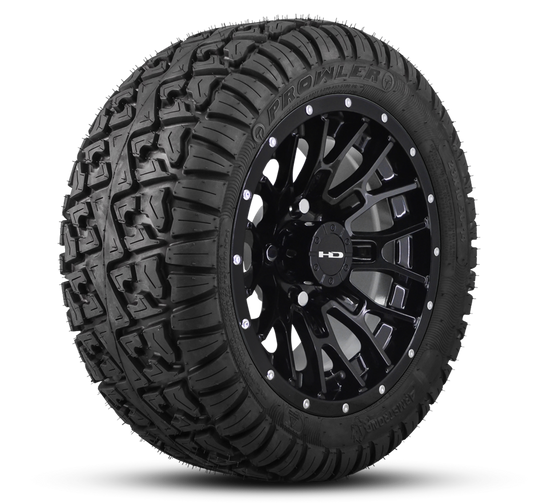 HD Golf Wheel & Tire Package ( 1pc ) 12x7.0 RTC All Gloss Black + Rivets w ( 1pc ) 23 Inch A/T Tire
