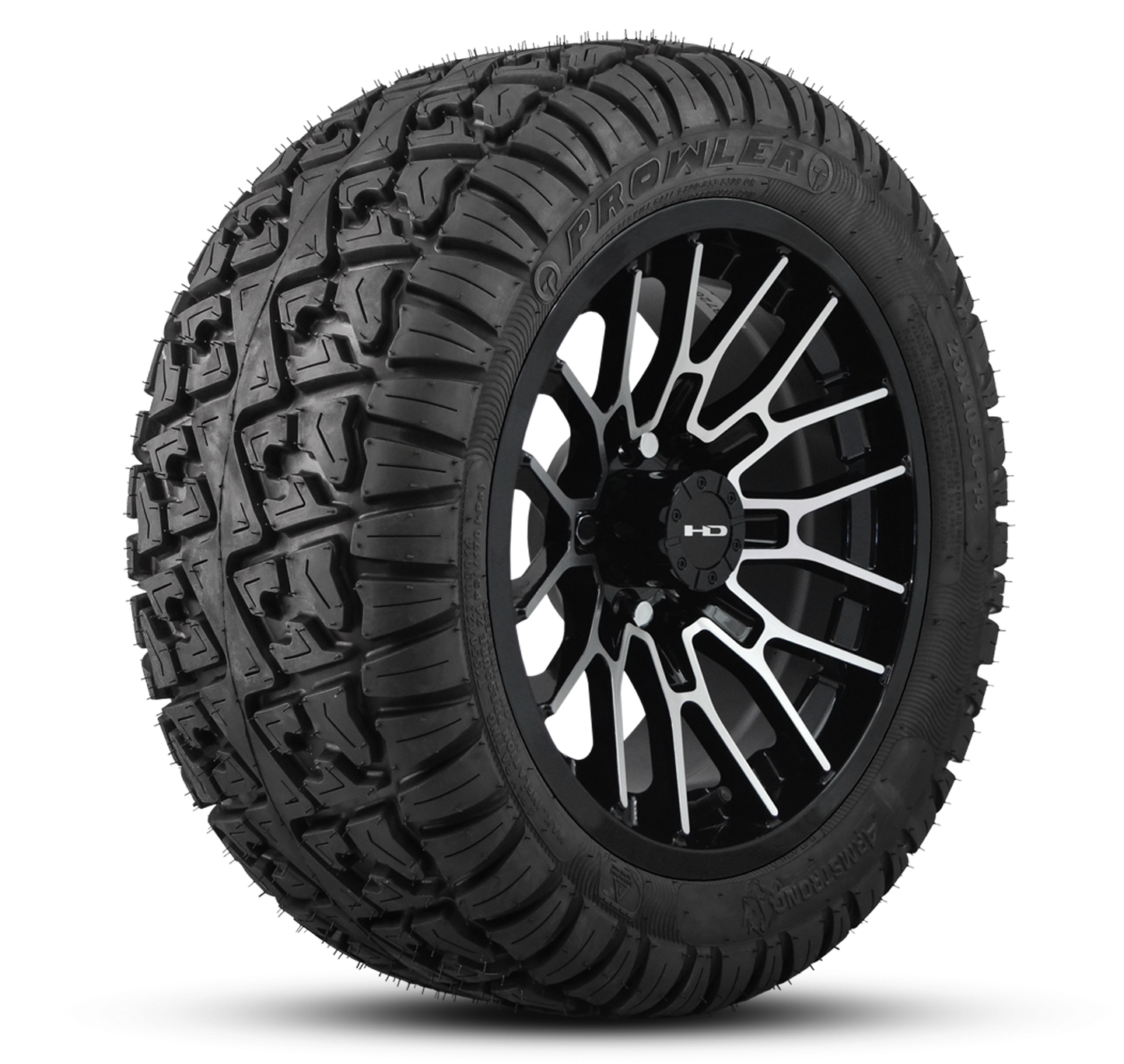 HD Golf Wheel & Tire Package ( 1pc ) 14x7.0 RTC Gloss Black Machined Face w ( 1pc ) 23 Inch A/T Tire