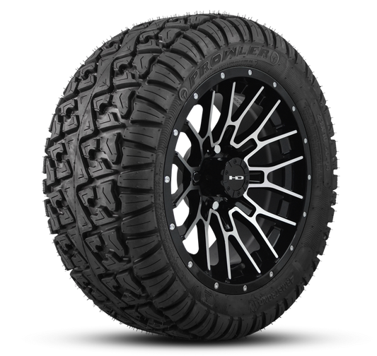 HD Golf Wheel & Tire Package ( 1pc ) 14x7.0 RTC Gloss Black Machined Face + Rivets w ( 1pc ) 23 Inch A/T Tire