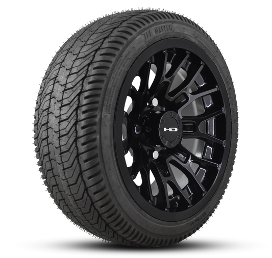 HD Golf Wheel & Tire Package ( 1pc ) 12x7.0 RTC All Gloss Black w ( 1pc ) 215/35-12 All-Season Tire