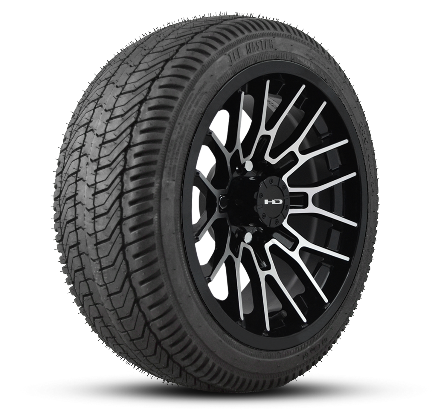 HD Golf Wheel & Tire Package ( 1pc ) 12x7.0 RTC Black Machined Face w ( 1pc ) 215/35-12 All-Season Tire