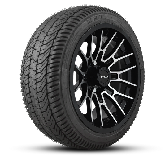 HD Golf Wheel & Tire Package ( 1pc ) 12x7.0 RTC Black Machined Face w ( 1pc ) 215/35-12 All-Season Tire