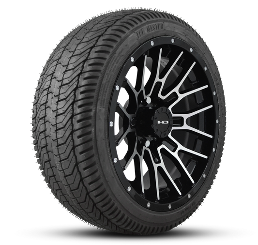 HD Golf Wheel & Tire Package ( 1pc ) 12x7.0 RTC Black Machined Face + Rivets w ( 1pc ) 215/35-12 All-Season Tire
