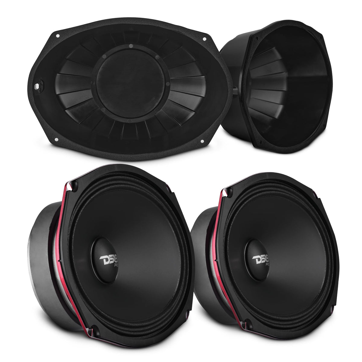 6x9” Motorcycle Audio Bundle – Shallow Water-Resistant Midrange Loudspeakers + Sealed ABS Baffles (Pair) | High Output, Easy Install