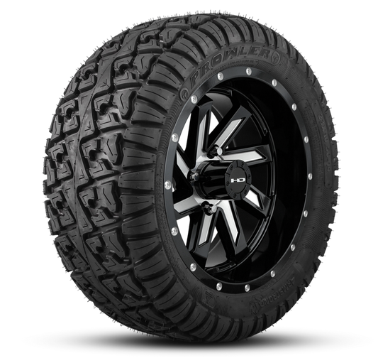HD Golf Wheel & Tire Package ( 1pc ) 14x7.0 SAW Gloss Black Milled Face w ( 1pc ) 23 Inch A/T Tire