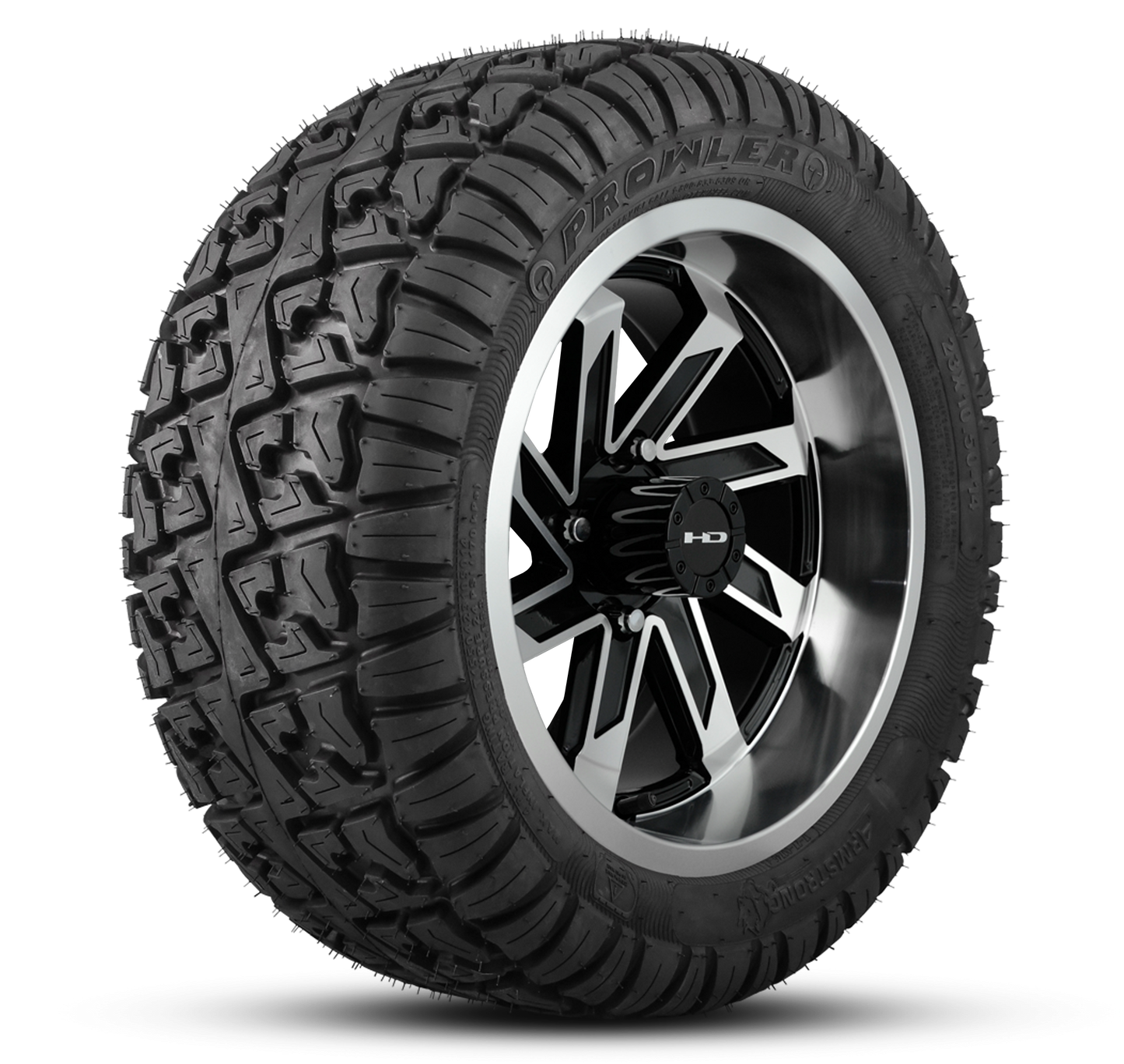 HD Golf Wheel & Tire Package ( 1pc ) 12x7.0 SAW Gloss Black Full Machined w ( 1pc ) 23 Inch A/T Tire