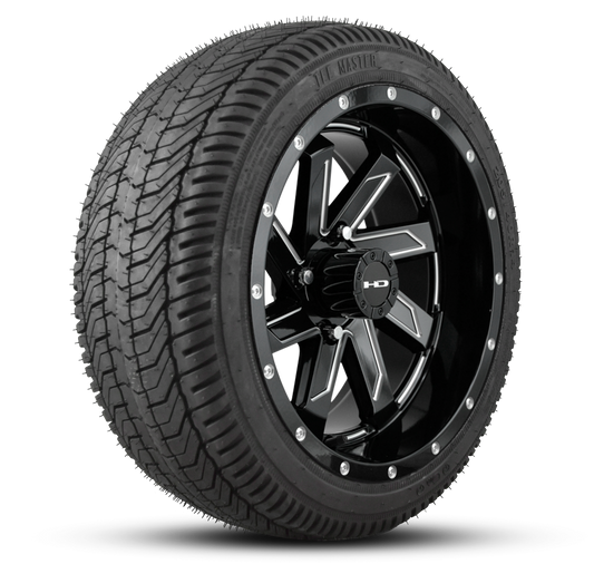 HD Golf Wheel & Tire Package ( 1pc ) 12x7.0 SAW Black Milled Edges w ( 1pc ) 215/35-12 All-Season Tire