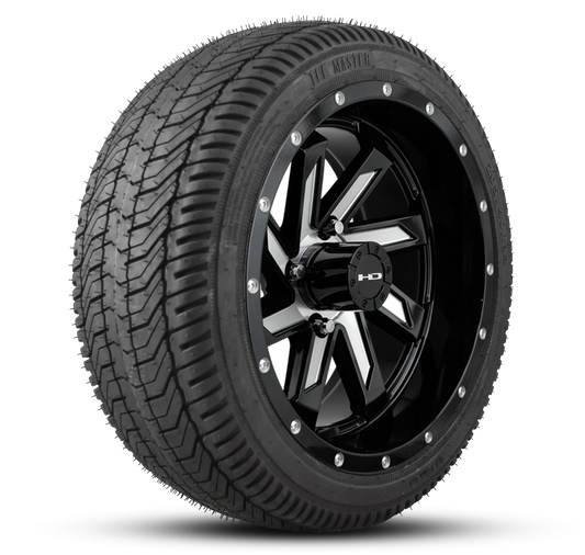 HD Golf Wheel & Tire Package ( 1pc ) 12x7.0 SAW Black Milled Face w ( 1pc ) 215/35-12 All-Season Tire