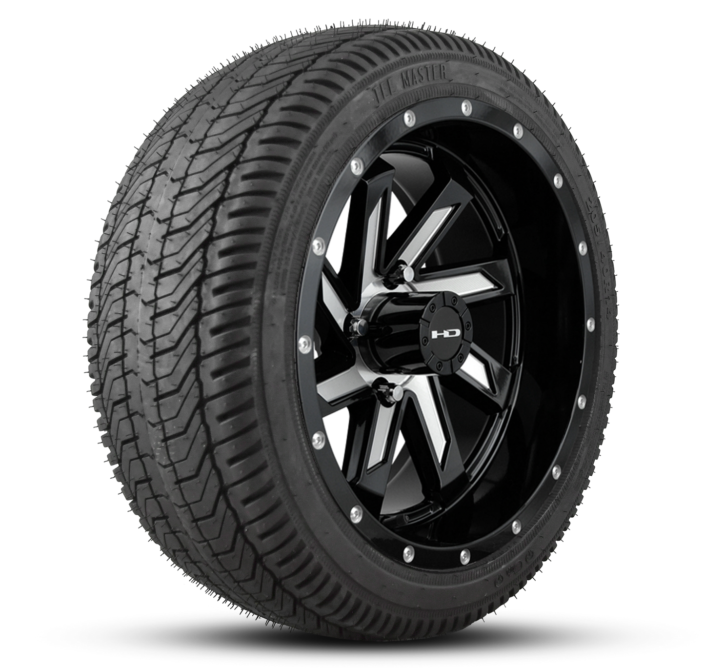 HD Golf Wheel & Tire Package ( 1pc ) 14x7.0 SAW Gloss Black Milled Face w ( 1pc ) 205/40-14 All-Season Tire