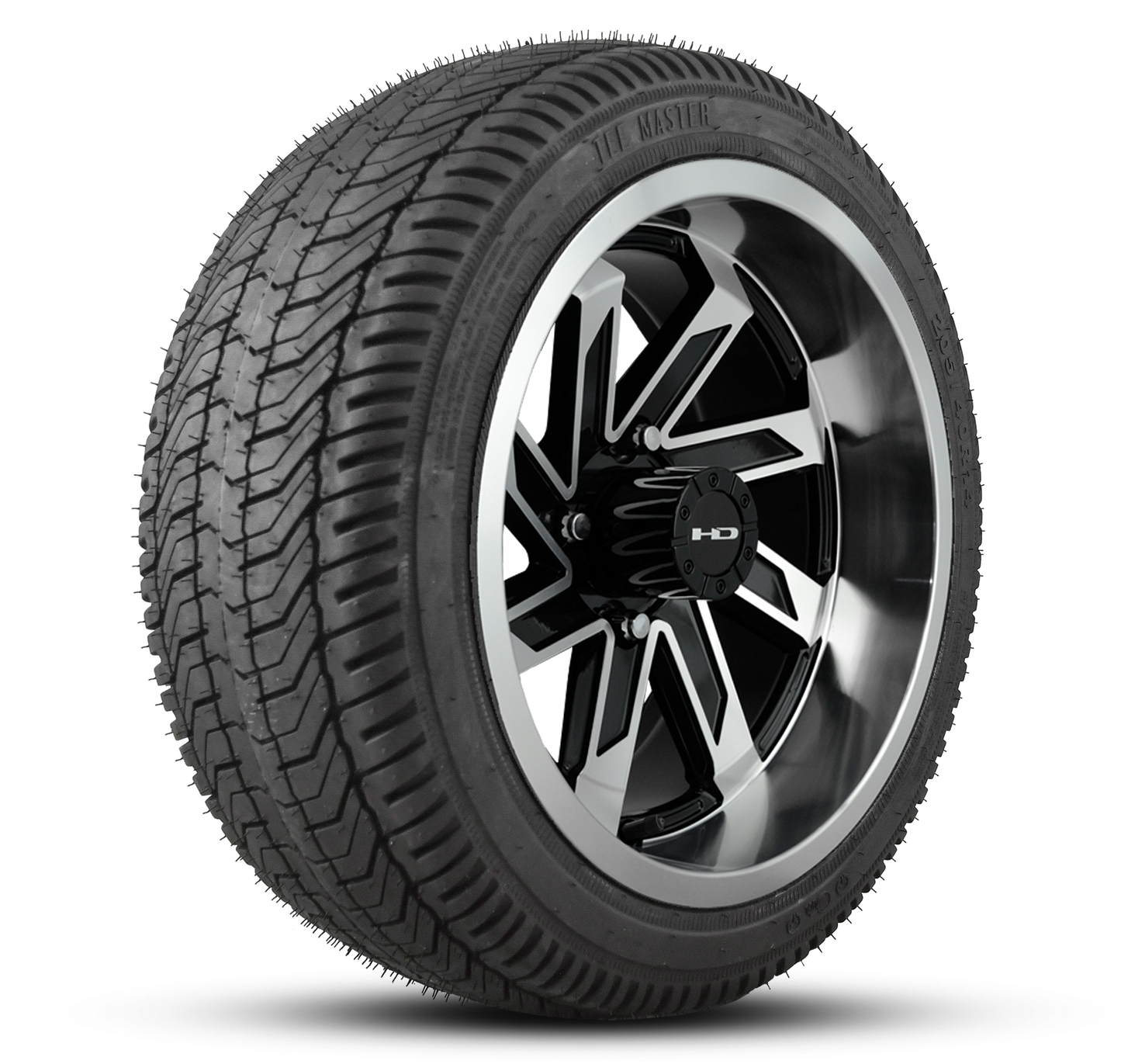 HD Golf Wheel & Tire Package ( 1pc ) 12x7.0 SAW Black Machined Face & Lip w ( 1pc ) 215/35-12 All-Season Tire