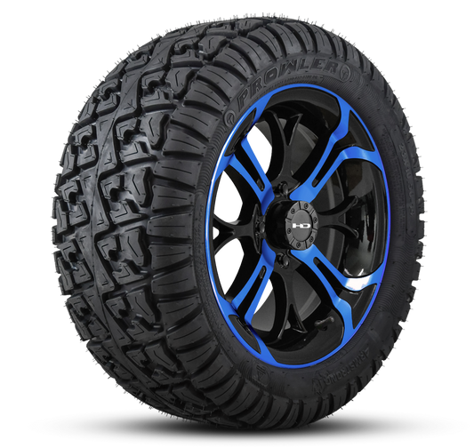 HD Golf Wheel & Tire Package ( 1pc ) 14x7.0 Spinout Gloss Black & Blue w ( 1pc ) 23 Inch A/T Tire