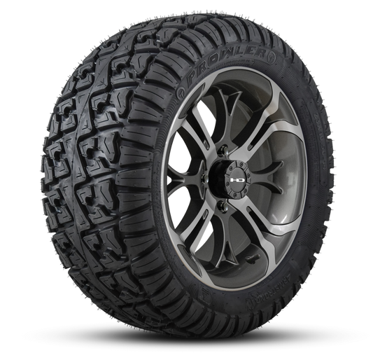 HD Golf Wheel & Tire Package ( 1pc ) 14x7.0 Spinout Gunmetal Machined w ( 1pc ) 23 Inch A/T Tire