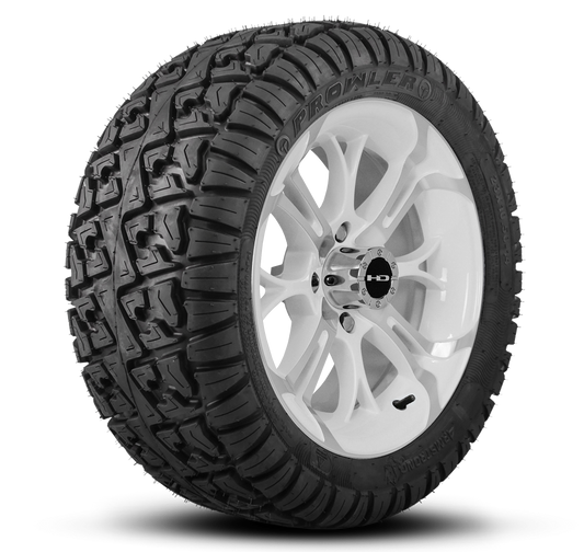 HD Golf Wheel & Tire Package ( 1pc ) 14x7.0 Spinout White Machined w ( 1pc ) 23 Inch A/T Tire