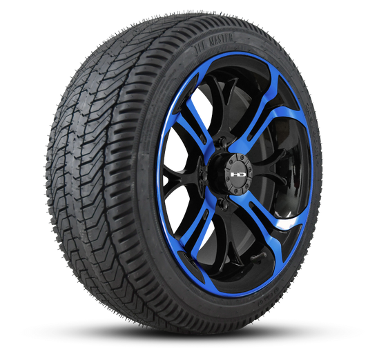 HD Golf Wheel & Tire Package ( 1pc ) 14x7.0 Spinout Gloss Black & Blue w ( 1pc ) 205/40-14 All-Season Tire
